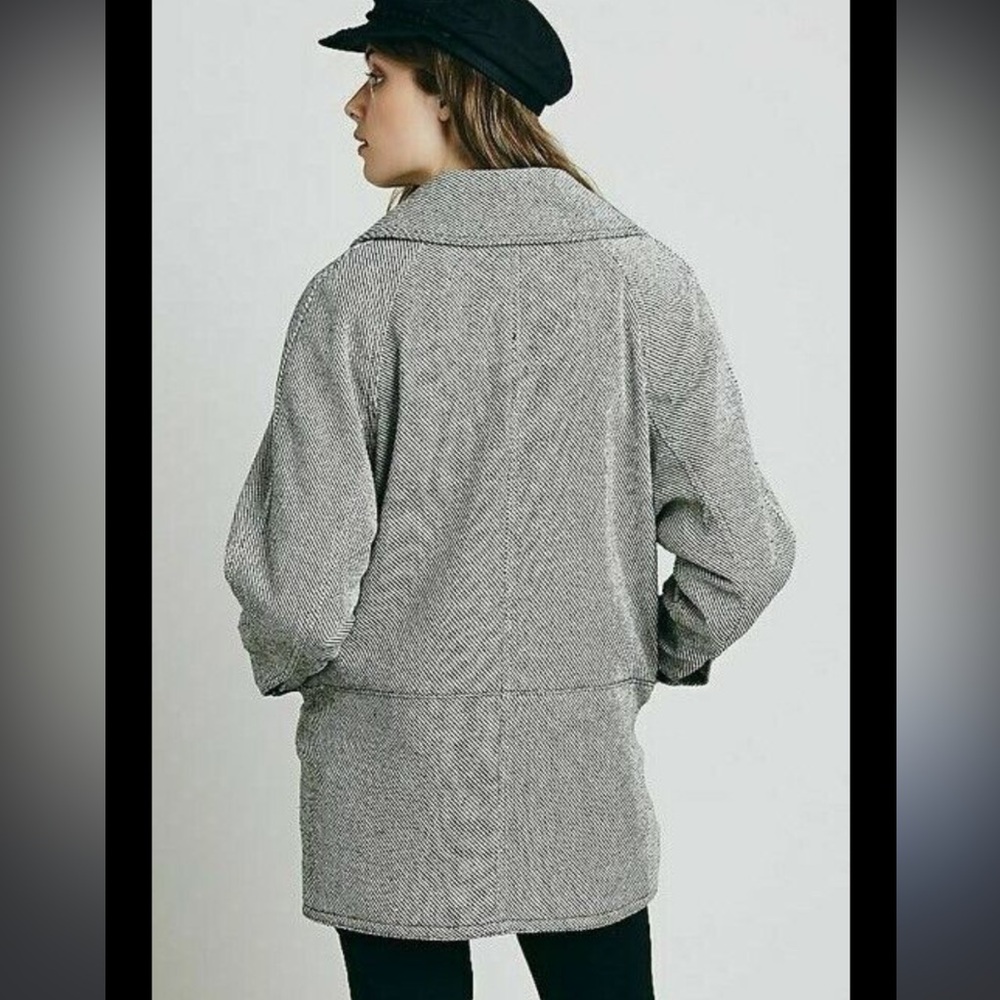 Free People Gray Herringbone Double-Breasted Pea Coat - Picture 2 of 4